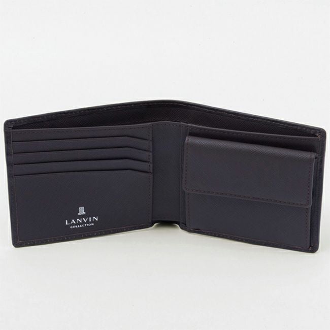 LANVIN COLLECTION EMBOSS COMBINATION 小銭入れ付き二つ折り財布 チョコ