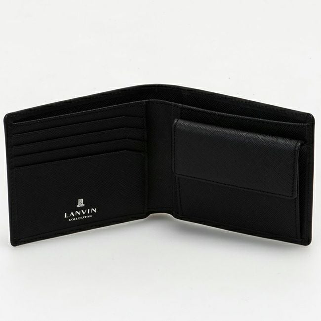 LANVIN COLLECTION EMBOSS COMBINATION 小銭入れ付き二つ折り財布 ブラック