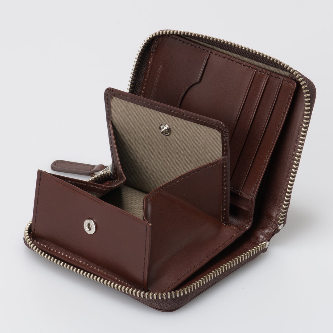 MARGARET HOWELL idea ナチュラルタンニング ラウンドファスナー縦型折り財布 チョコ