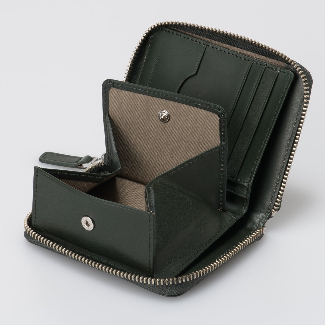 MARGARET HOWELL idea ナチュラルタンニング ラウンドファスナー縦型折り財布 グリーン