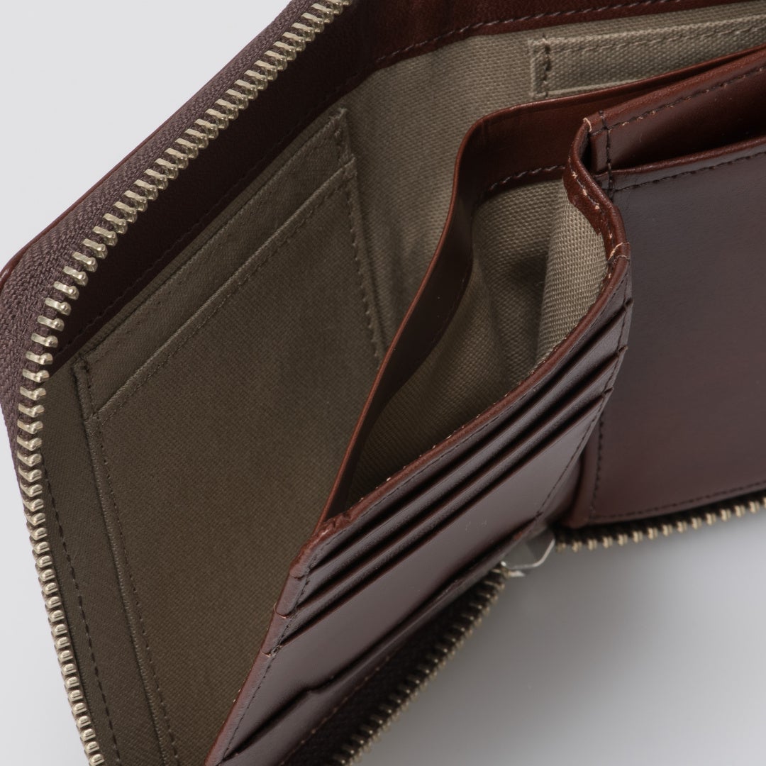 MARGARET HOWELL idea ナチュラルタンニング ラウンドファスナー縦型折り財布 チョコ