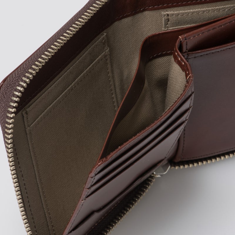 MARGARET HOWELL idea ナチュラルタンニング ラウンドファスナー縦型折り財布 チョコ