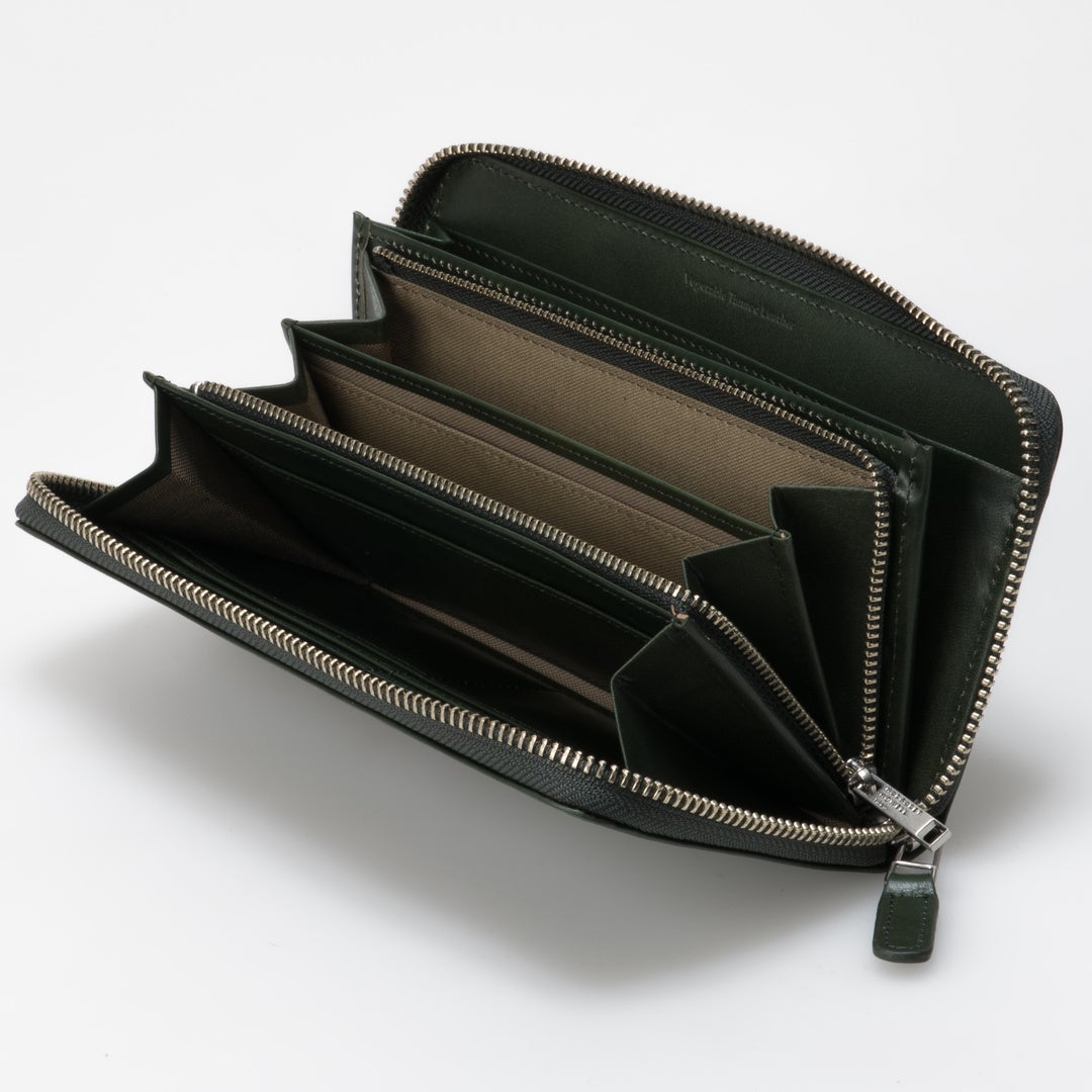 MARGARET HOWELL idea ナチュラルタンニング ラウンドファスナー長財布 グリーン