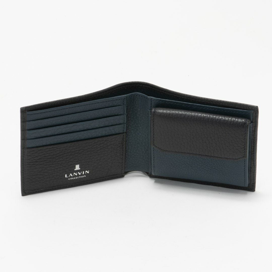 LANVIN COLLECTION DEER SKIN 小銭入れ付き二つ折り財布 ブラック