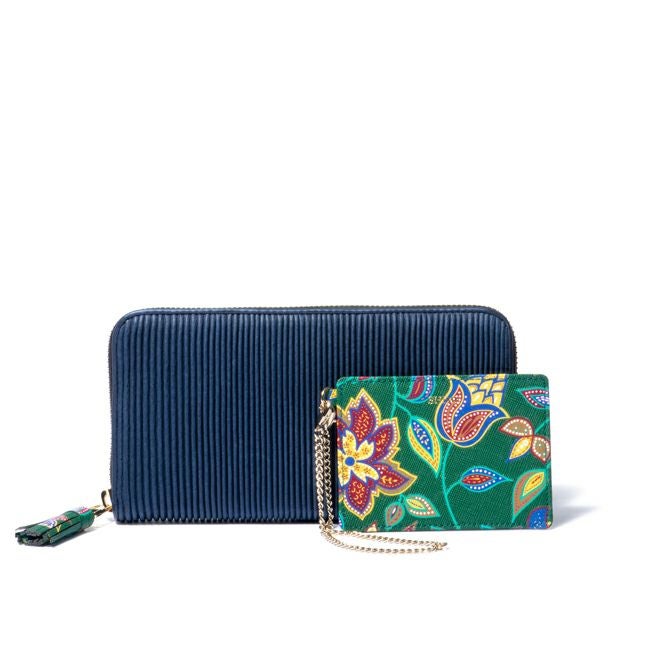 SHiME FLOWER ギャザリー 長財布 ネイビー