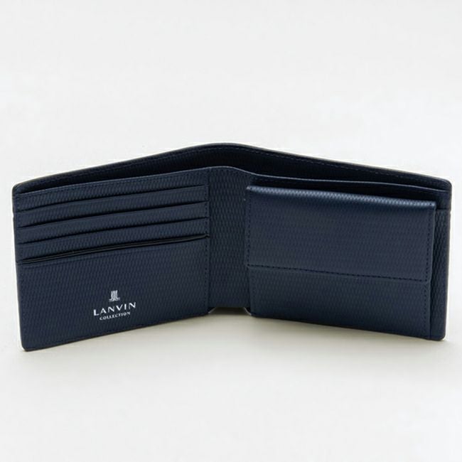LANVIN COLLECTION LEATHER COMBINATION 小銭入れ付き二つ折り財布 ネイビー