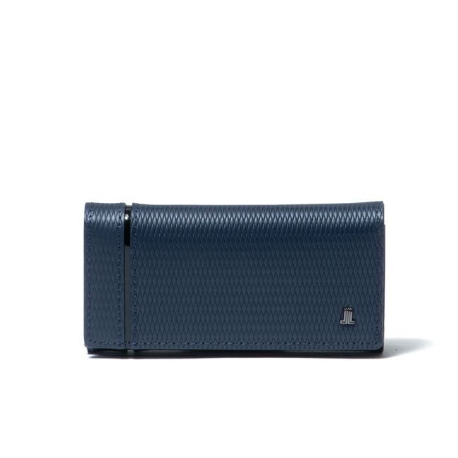 LANVINコレクション　 幾何学模様 長財布 ネイビー/ブラウン LANVIN COLLECTION LEATHER COMBINATION ラウンドファスナー長財布