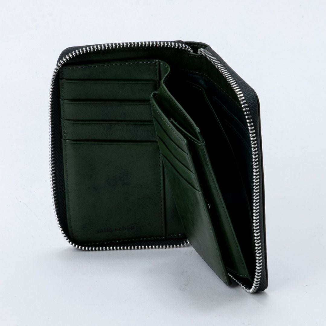 mila schon SHADOW SMOOTH ラウンドファスナー折り財布(縦型) グリーン