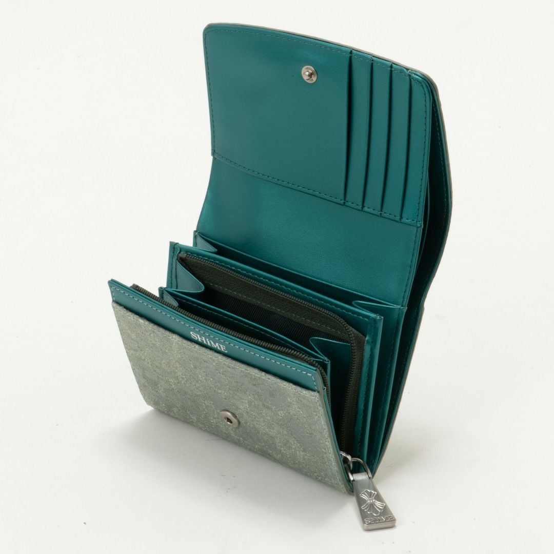 【新品】シィメフラワー✨コリーナレース BOX小銭入れ付き 折り財布 グリーン SHIME - 【新品】シィメフラワー✨コリーナレース BOX小銭入れ付き