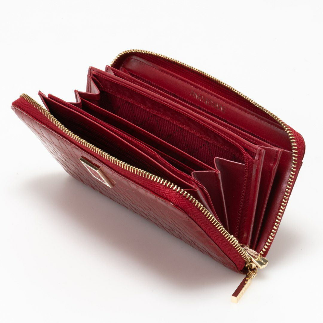 PINKY&DIANNEイタリアンクロコ ラウンドファスナー長財布 レッド