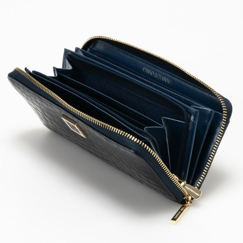 PINKY&DIANNEイタリアンクロコ ラウンドファスナー長財布 ネイビー