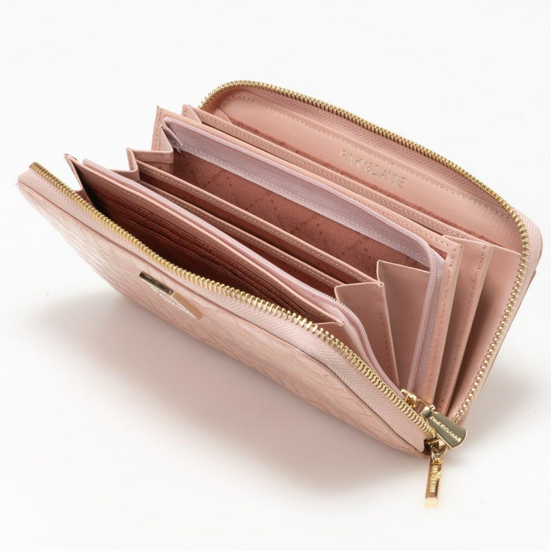 PINKY&DIANNEイタリアンクロコ ラウンドファスナー長財布 ピンク