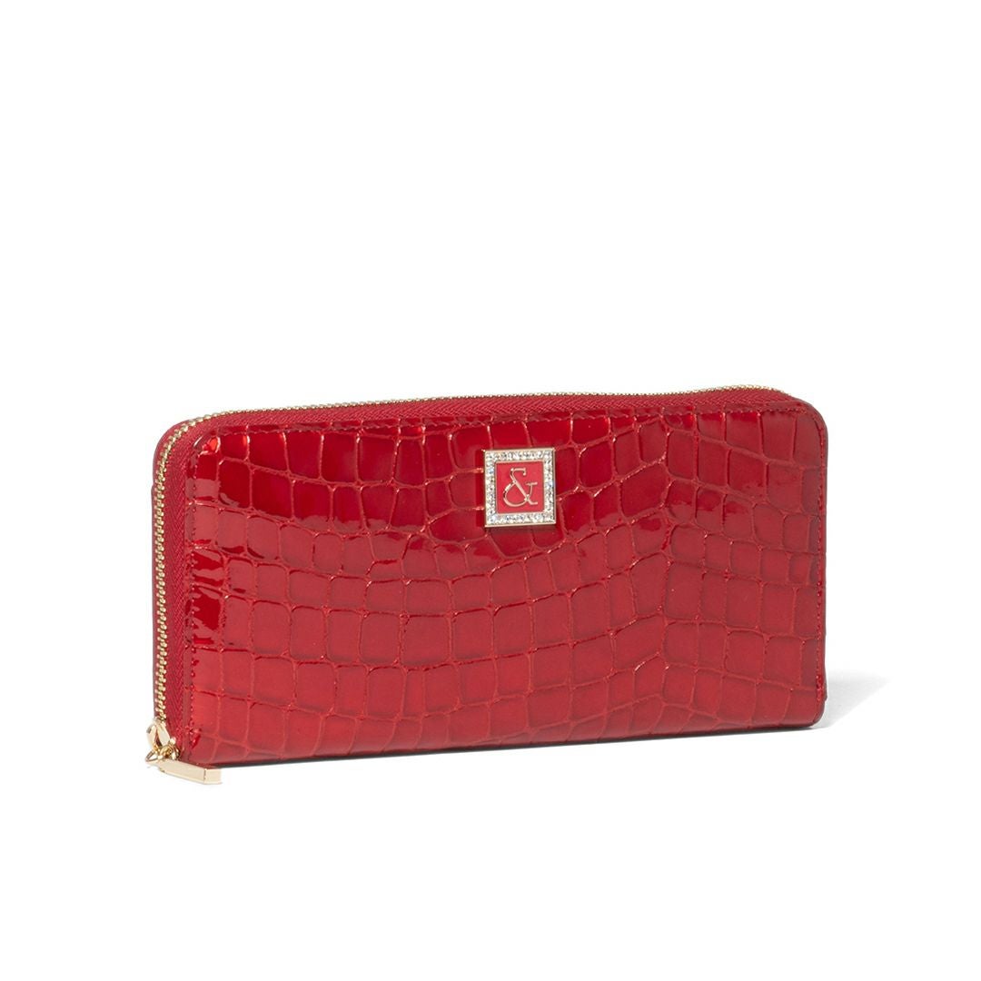 PINKY&DIANNEイタリアンクロコ ラウンドファスナー長財布 レッド