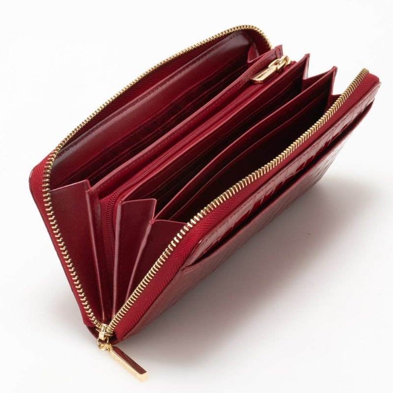 PINKY&DIANNEイタリアンクロコ ラウンドファスナー長財布 レッド