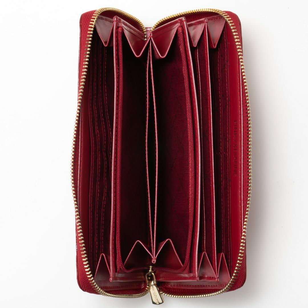 PINKY&DIANNEイタリアンクロコ ラウンドファスナー長財布 レッド