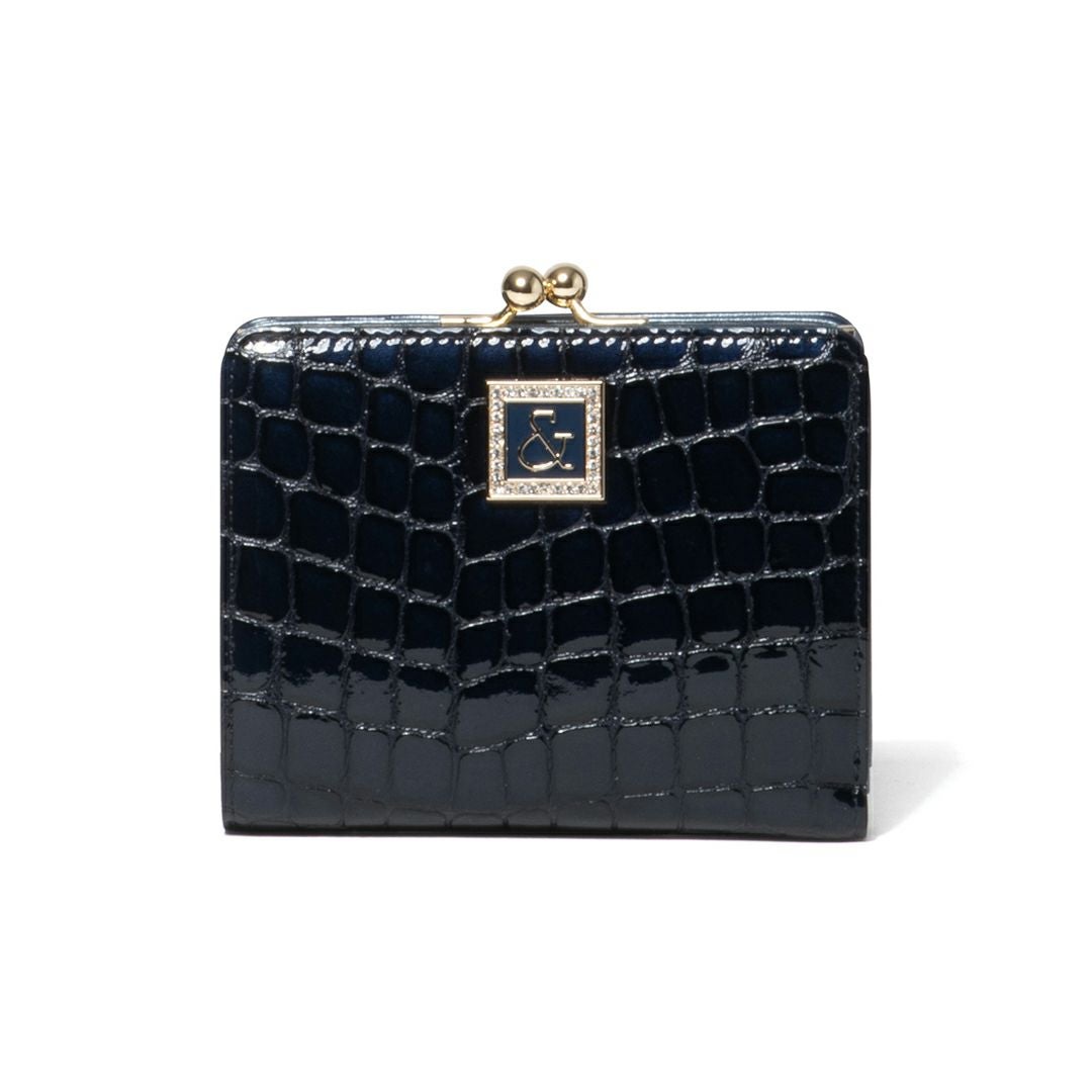 PINKY&DIANNEイタリアンクロコ  口金折り財布 ネイビー