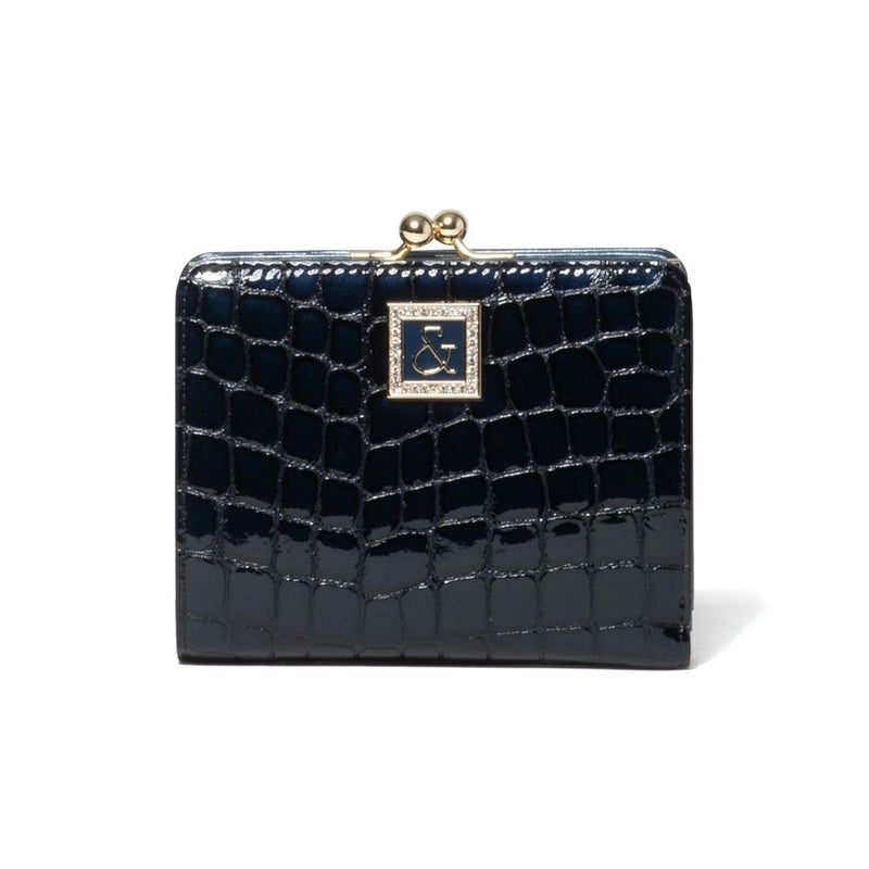 PINKY&DIANNEイタリアンクロコ  口金折り財布 ネイビー