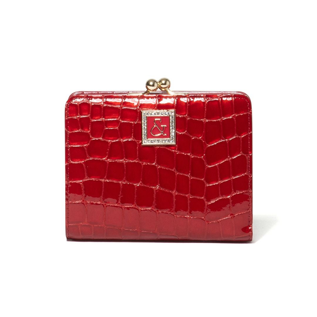 PINKY&DIANNEイタリアンクロコ  口金折り財布 レッド