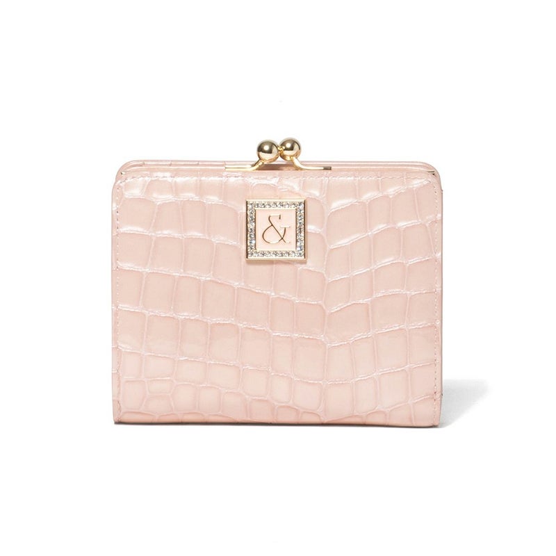 PINKY&DIANNEイタリアンクロコ  口金折り財布 ピンク