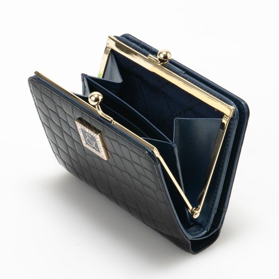 PINKY&DIANNEイタリアンクロコ  口金折り財布 ネイビー