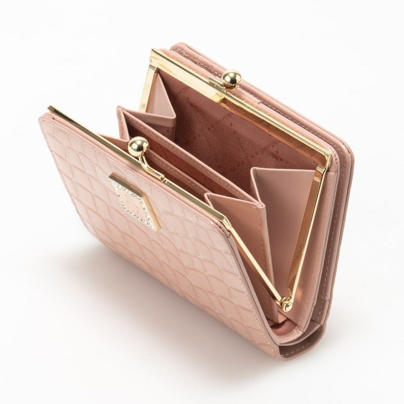 PINKY&DIANNEイタリアンクロコ  口金折り財布 ピンク