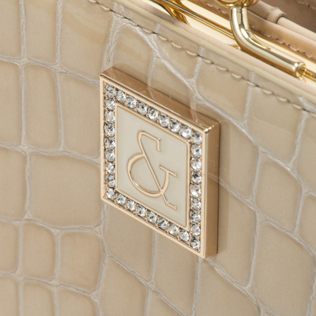 PINKY&DIANNEイタリアンクロコ  口金折り財布 ベージュ