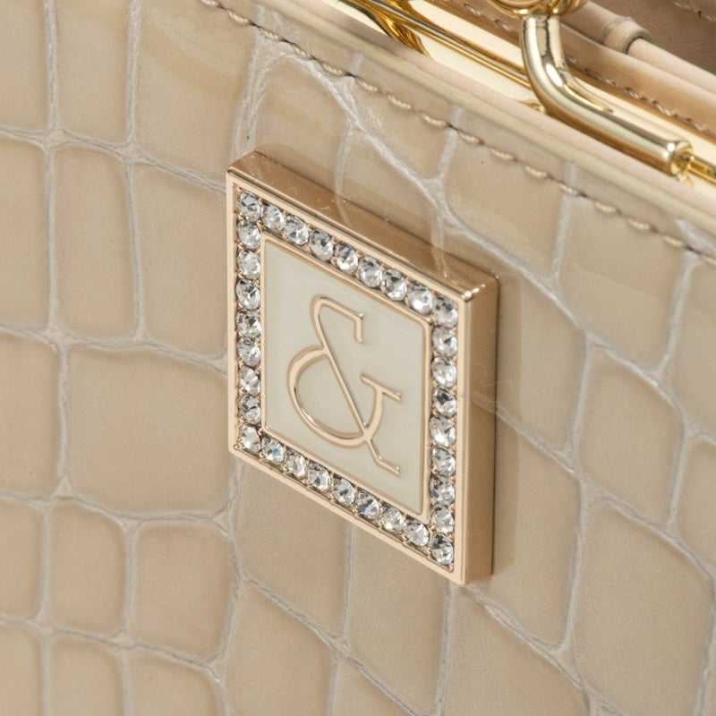 PINKY&DIANNEイタリアンクロコ  口金折り財布 ベージュ