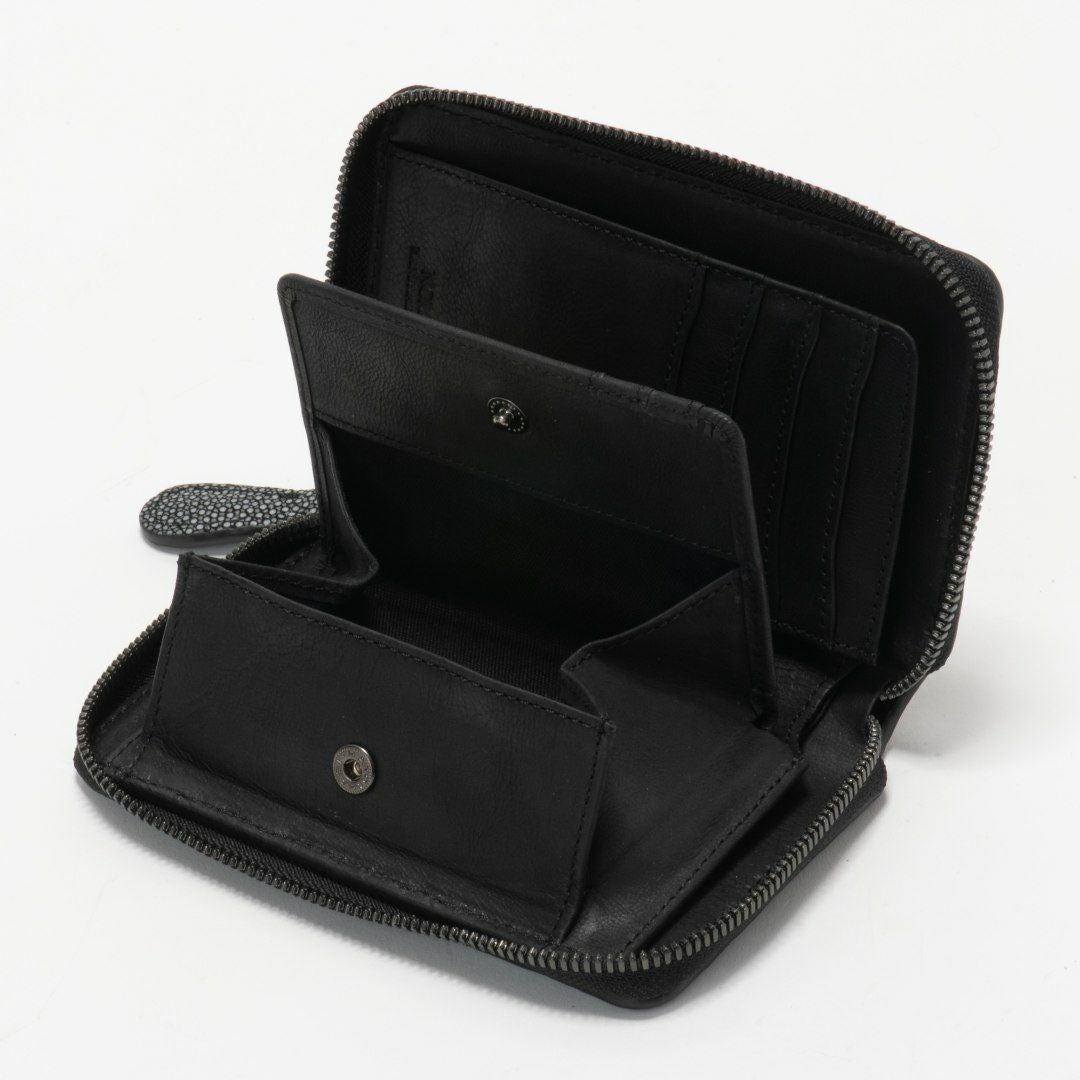NOMADOI ガルーシャメッシュ ラウンドファスナー折り財布 ブラック