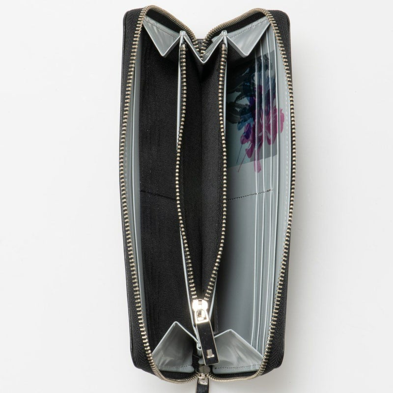 LANVIN COLLECTIONFLOWER PRINT ラウンドファスナー長財布 ブラック