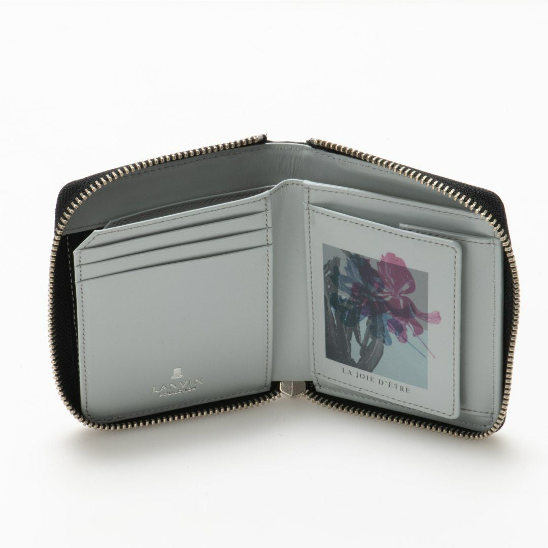 LANVIN COLLECTIONFLOWER PRINT ラウンドファスナー折り財布 ブラック