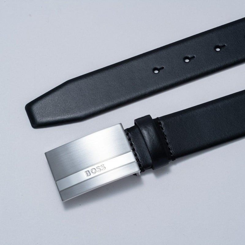 BOSS Baxton イタリアンレザーベルト　ロゴプレートバックル(110)【HBMB5007】 ブラック