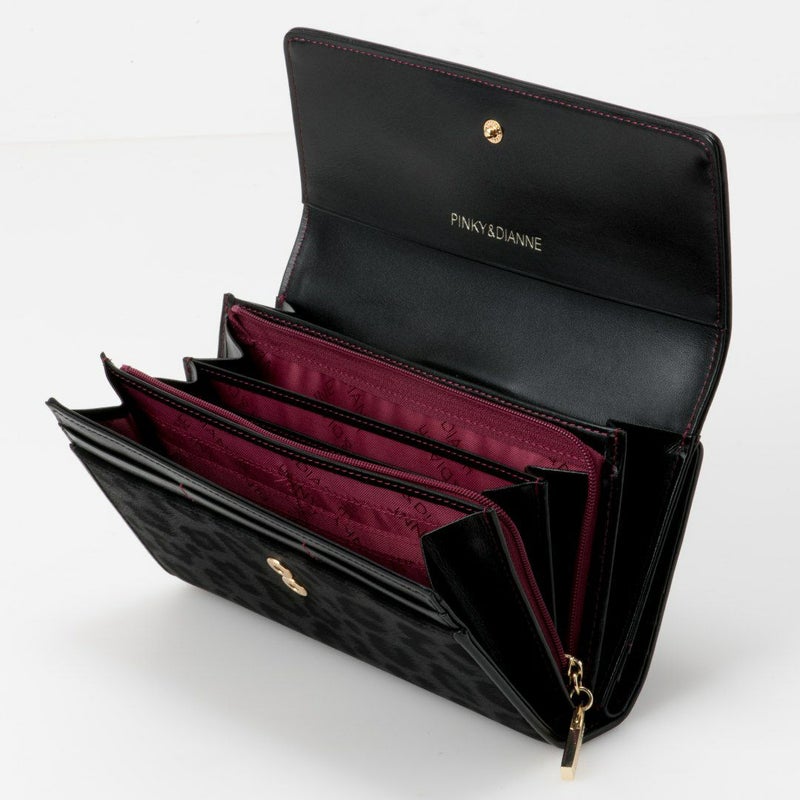 PINKY&DIANNEソフトレオパード 長財布 ブラック