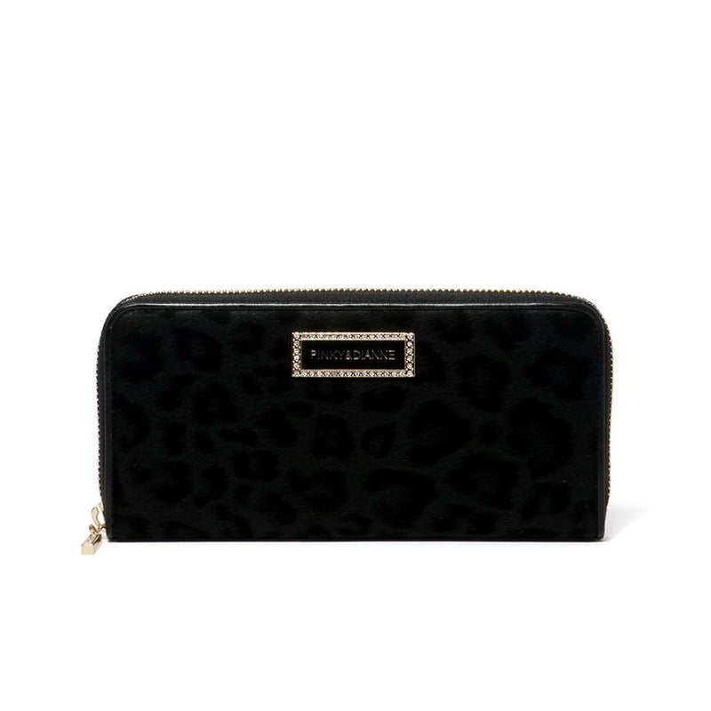 PINKY&DIANNEソフトレオパード ラウンドファスナー長財布 ブラック