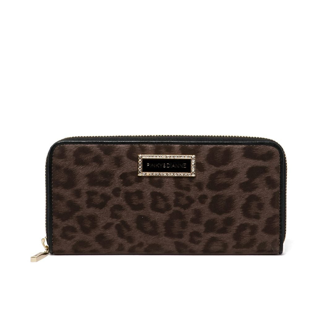 PINKY&DIANNEソフトレオパード ラウンドファスナー長財布 ブラウン