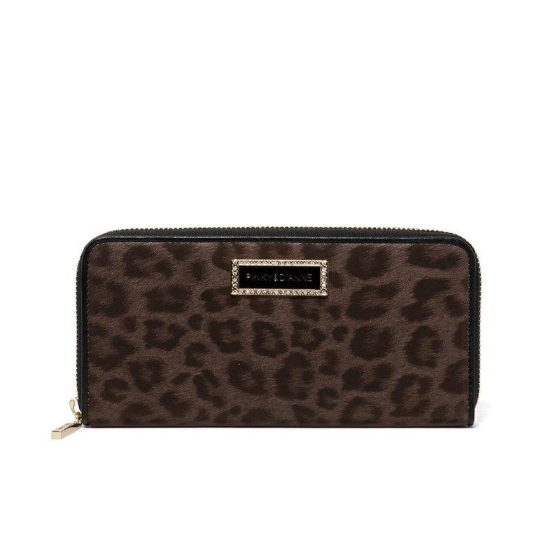 PINKY&DIANNEソフトレオパード ラウンドファスナー長財布 ブラウン