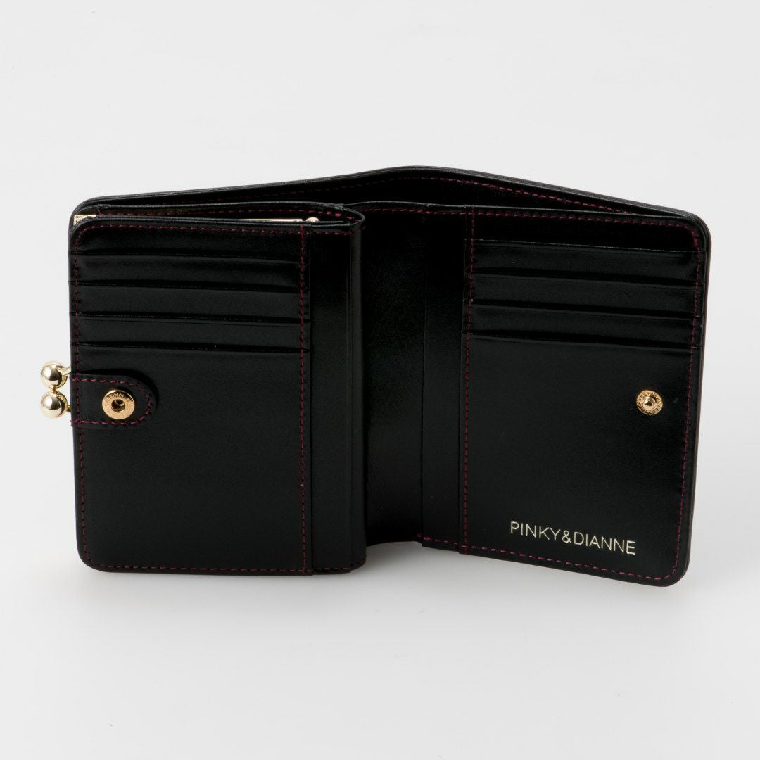 PINKY&DIANNEソフトレオパード 口金折り財布 ブラック