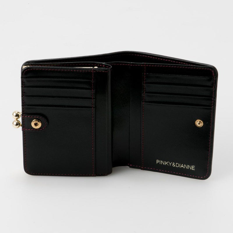 PINKY&DIANNEソフトレオパード 口金折り財布 ブラック