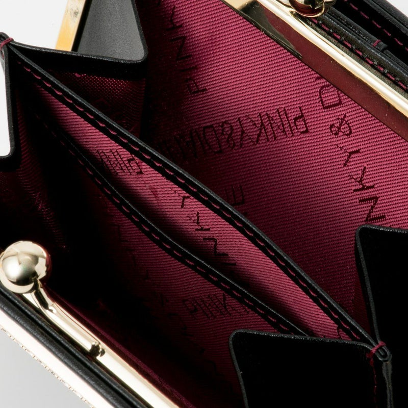 PINKY&DIANNEソフトレオパード 口金折り財布 ブラック