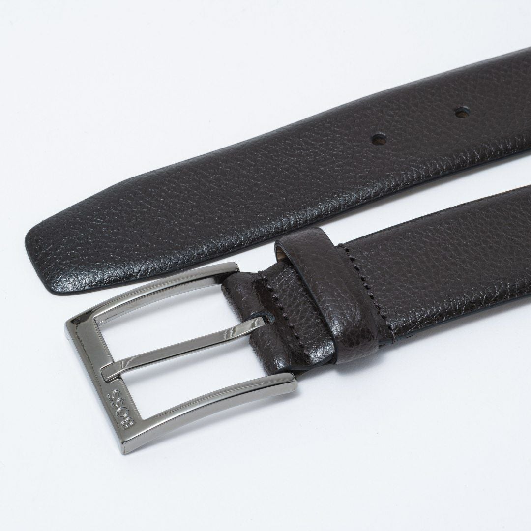 BOSS Elloy イタリアングレインレザーベルト＆ピンバックル(95)【HBMB6034】 ダークブラウン