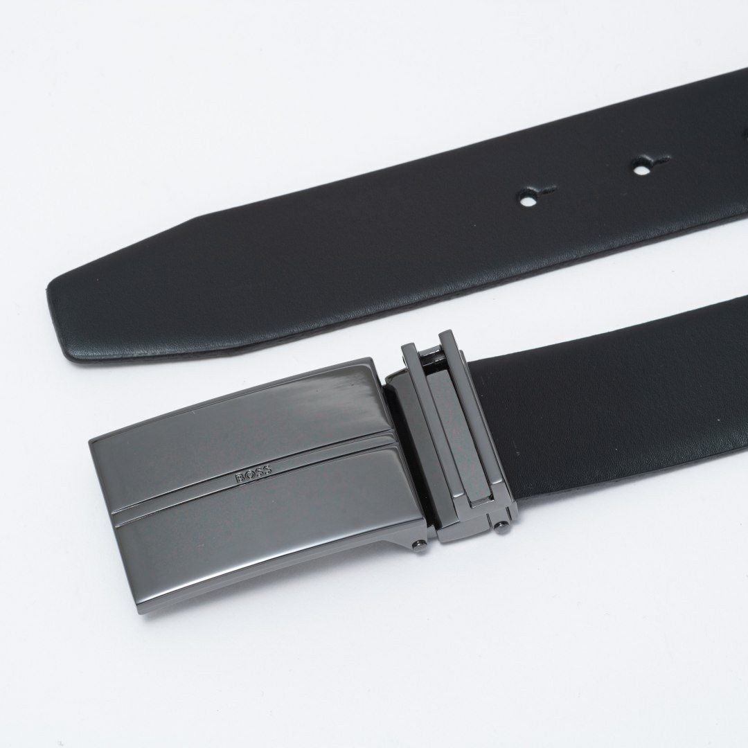 BOSS Gomero イタリアンレザーリバーシブルベルト ピン＆プレート【HBMB6010】 ブラック