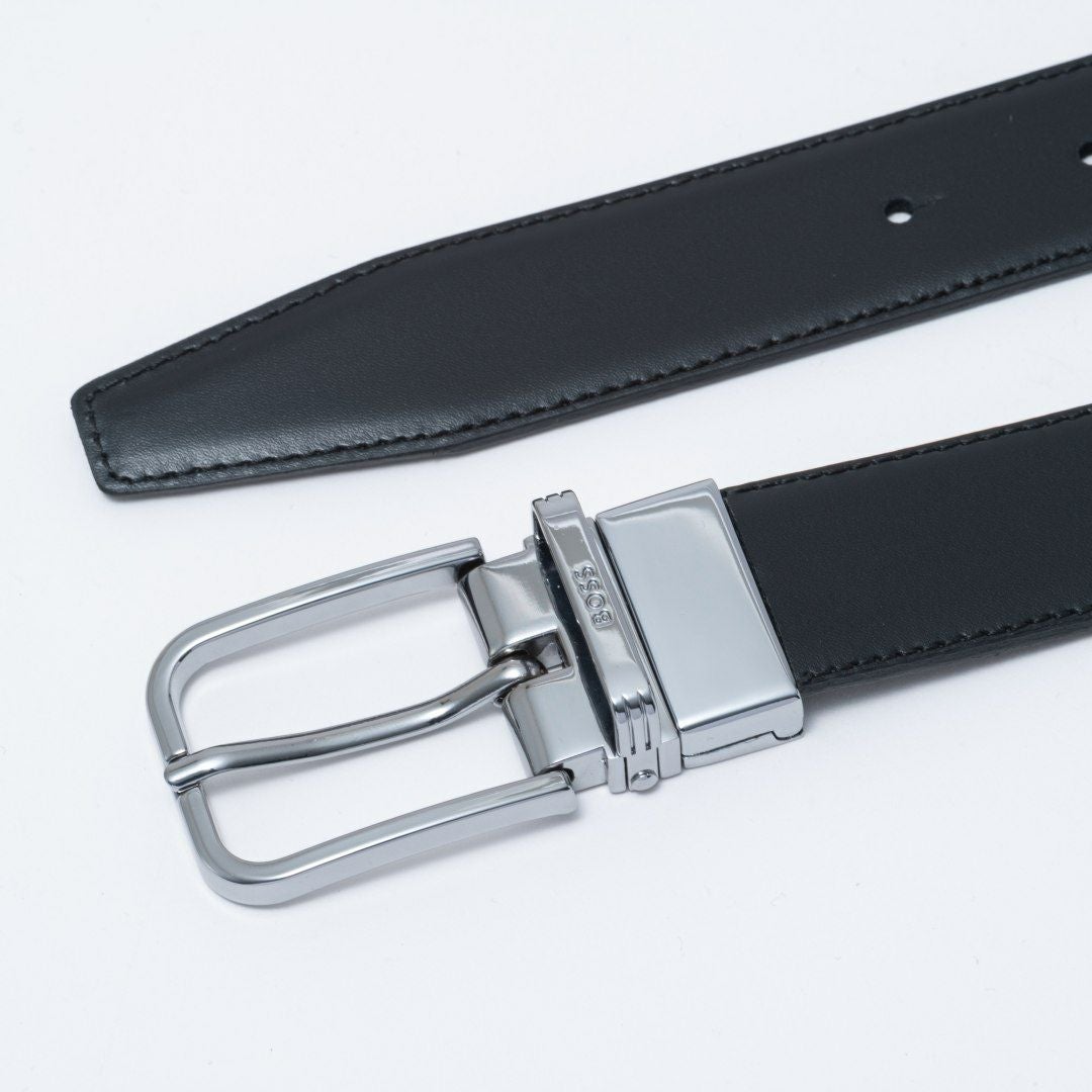 BOSS Madison イタリアンレザーリバーシブルベルト ピン＆プレート【HBMB6020】 ブラック