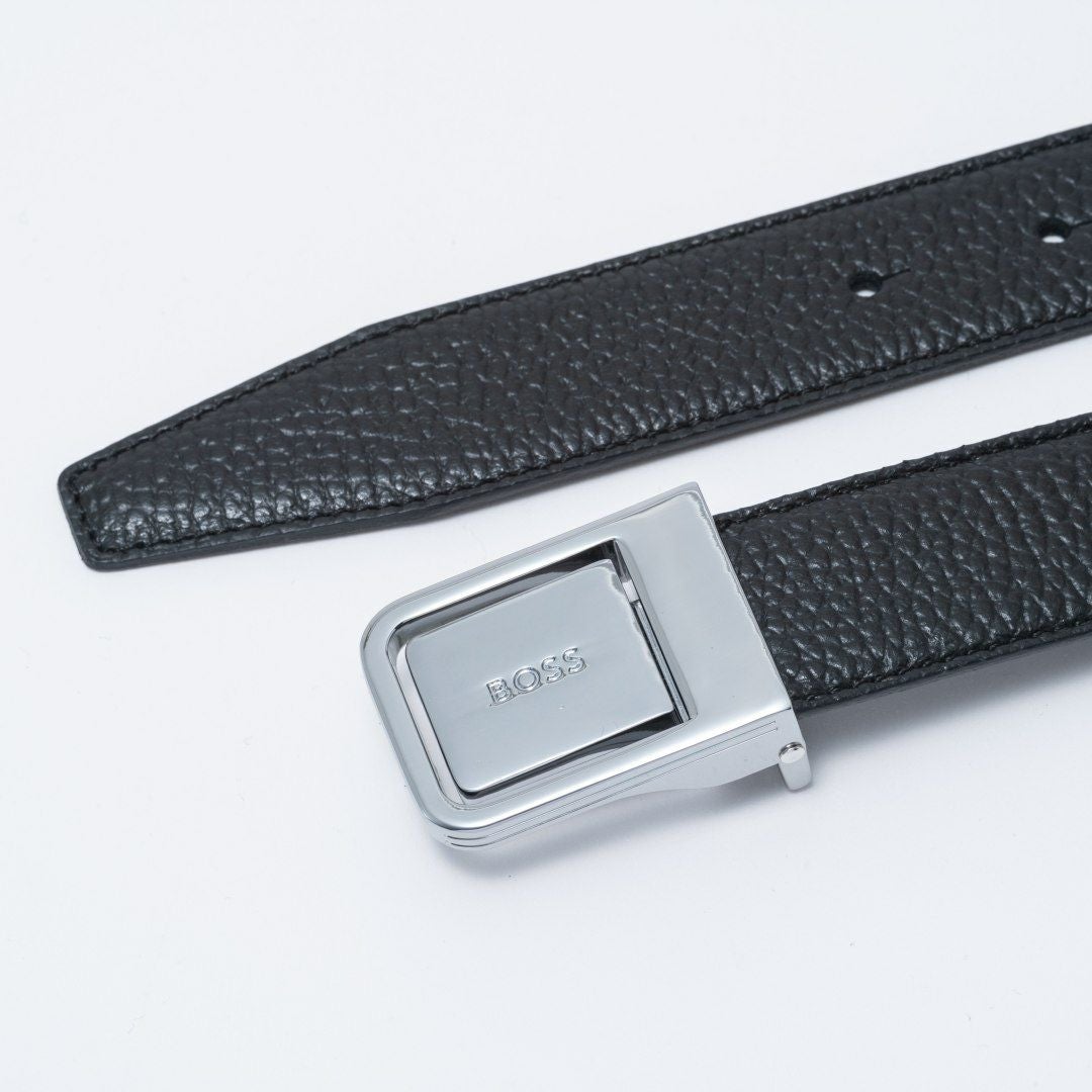 BOSS Madison イタリアンレザーリバーシブルベルト ピン＆プレート【HBMB6020】 ブラック