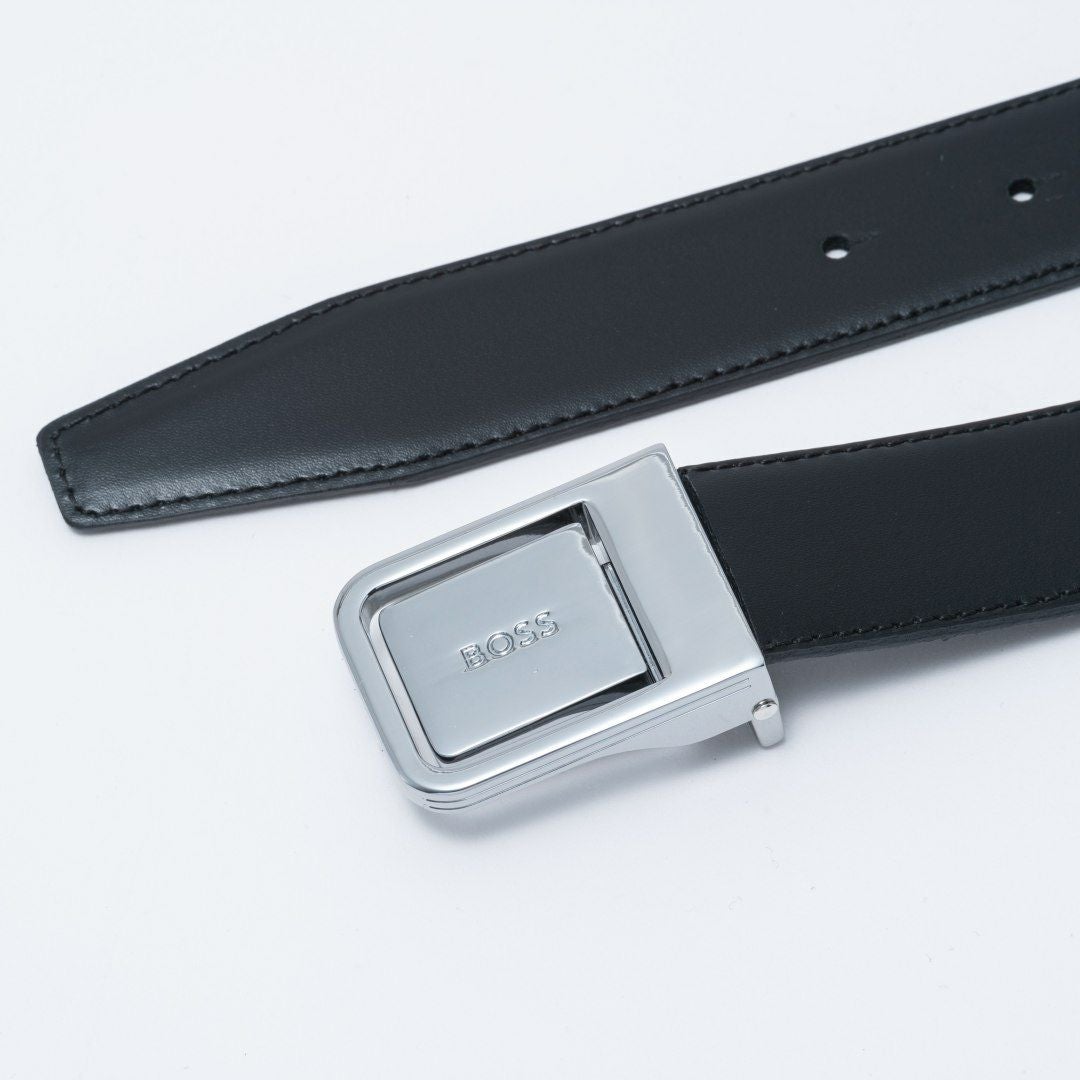 BOSS Madison イタリアンレザーリバーシブルベルト ピン＆プレート【HBMB6020】 ブラック