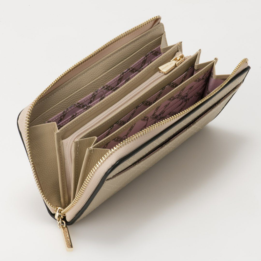 PINKY&DIANNE クラシックキルト L字ファスナー長財布 ベージュ