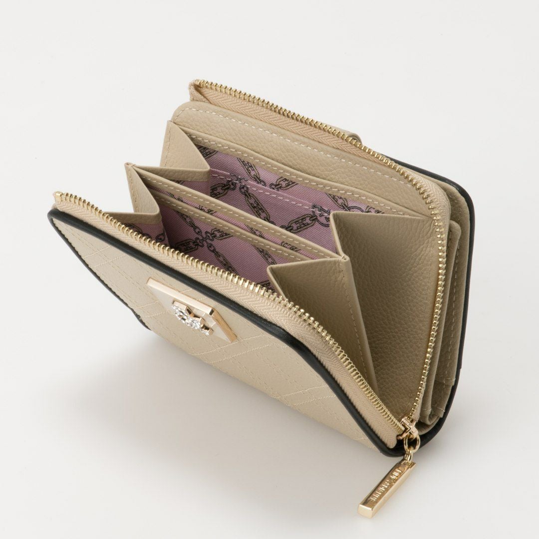 PINKY&DIANNE クラシックキルト L字ファスナー折り財布 ベージュ