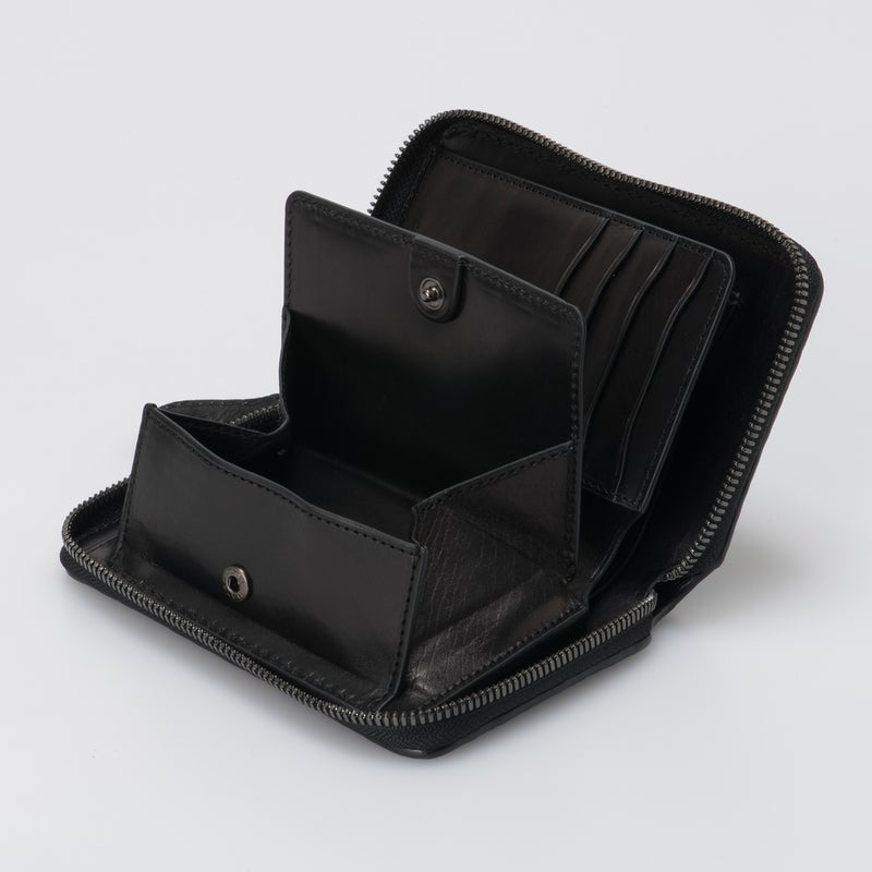 NOMADOI エレファントメッシュ ミドルラウンド折り財布 ブラック
